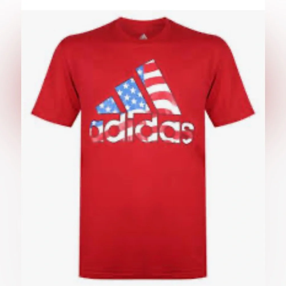 Adidas stars & stripes American flag logo Red Short Sleeve Tee with Iconic Logo